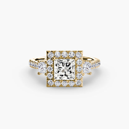Monaco Three-Stone Ring with Halo