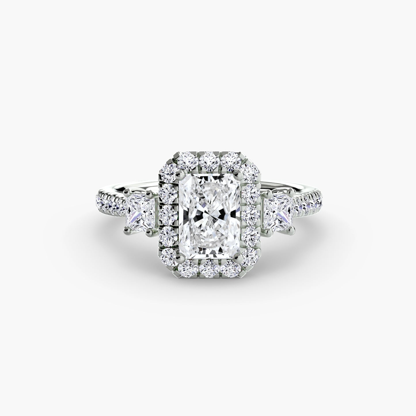 Monaco Three-Stone Ring with Halo