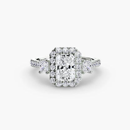 Monaco Three-Stone Ring with Halo