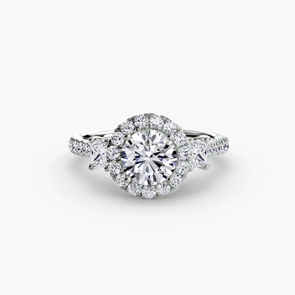 Monaco Three-Stone Ring with Halo