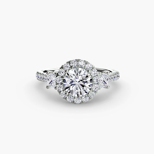 Monaco Three-Stone Ring with Halo