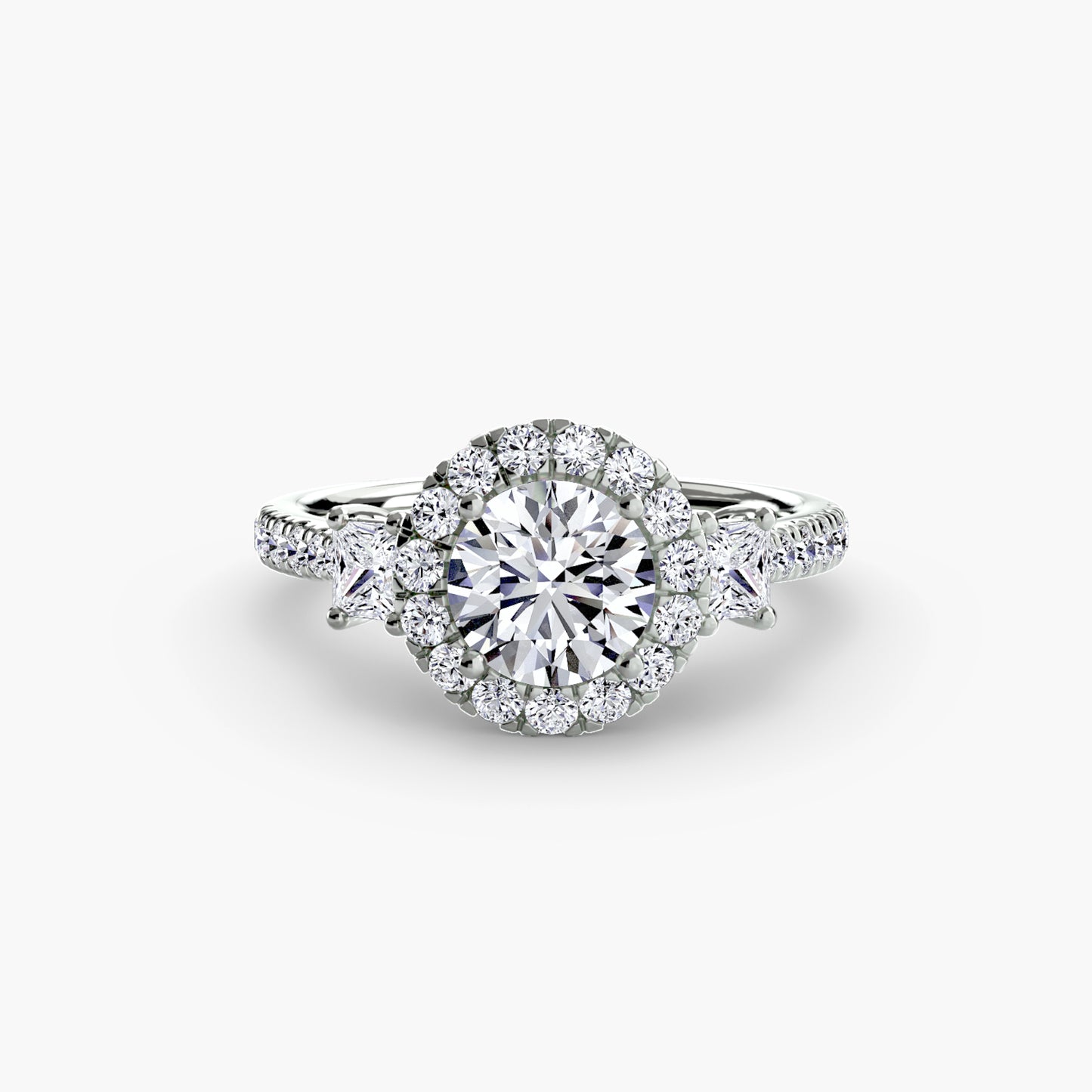 Monaco Three-Stone Ring with Halo