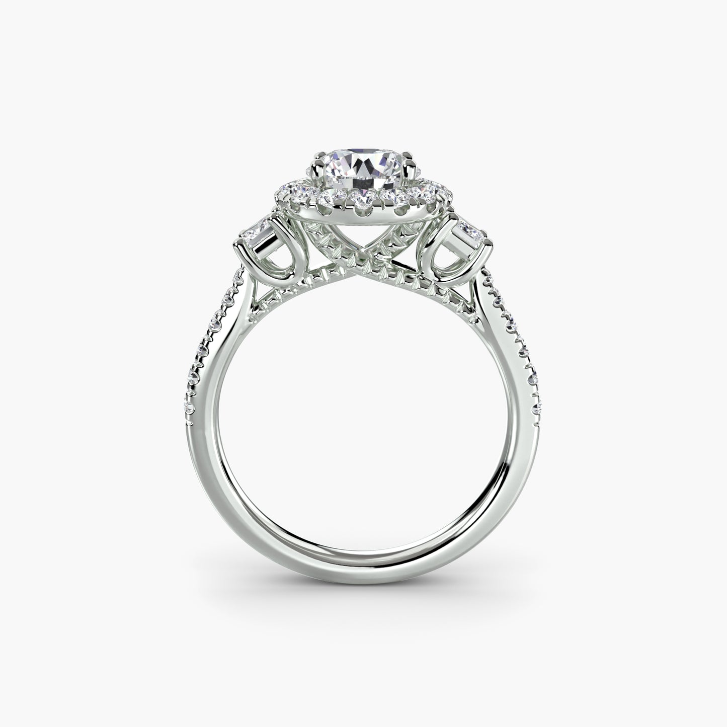 Monaco Three-Stone Ring with Halo