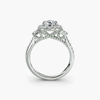 Monaco Three-Stone Ring with Halo