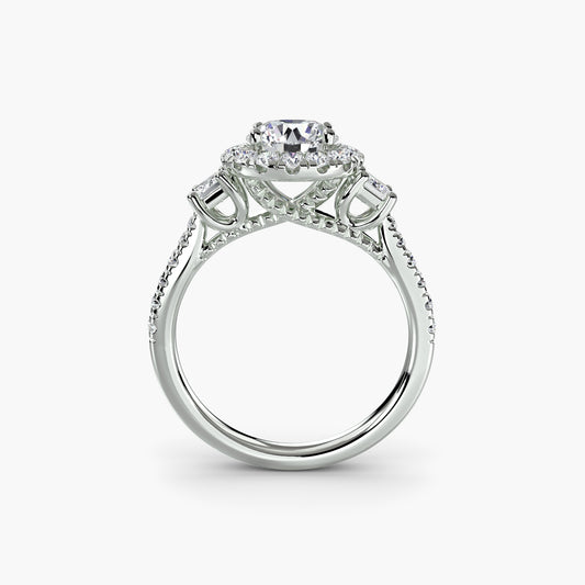Monaco Three-Stone Ring with Halo