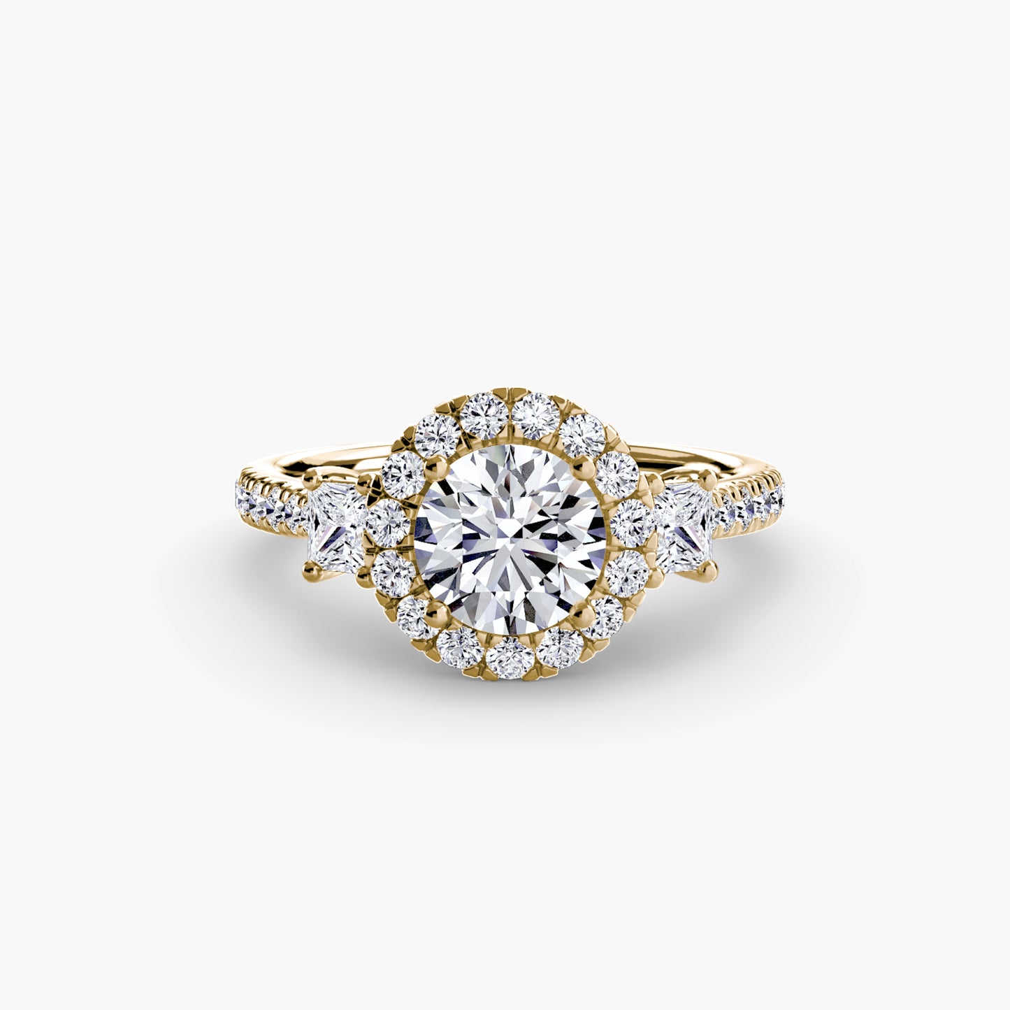 Monaco Three-Stone Ring with Halo