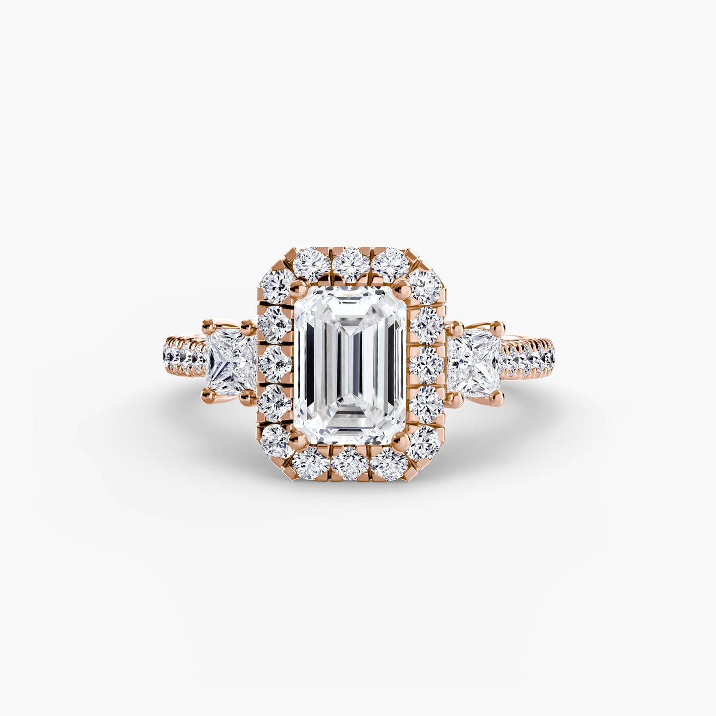 Monaco Three-Stone Ring with Halo
