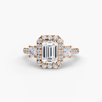 Monaco Three-Stone Ring with Halo