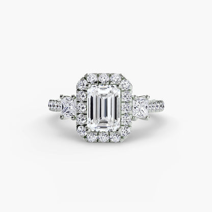 Monaco Three-Stone Ring with Halo