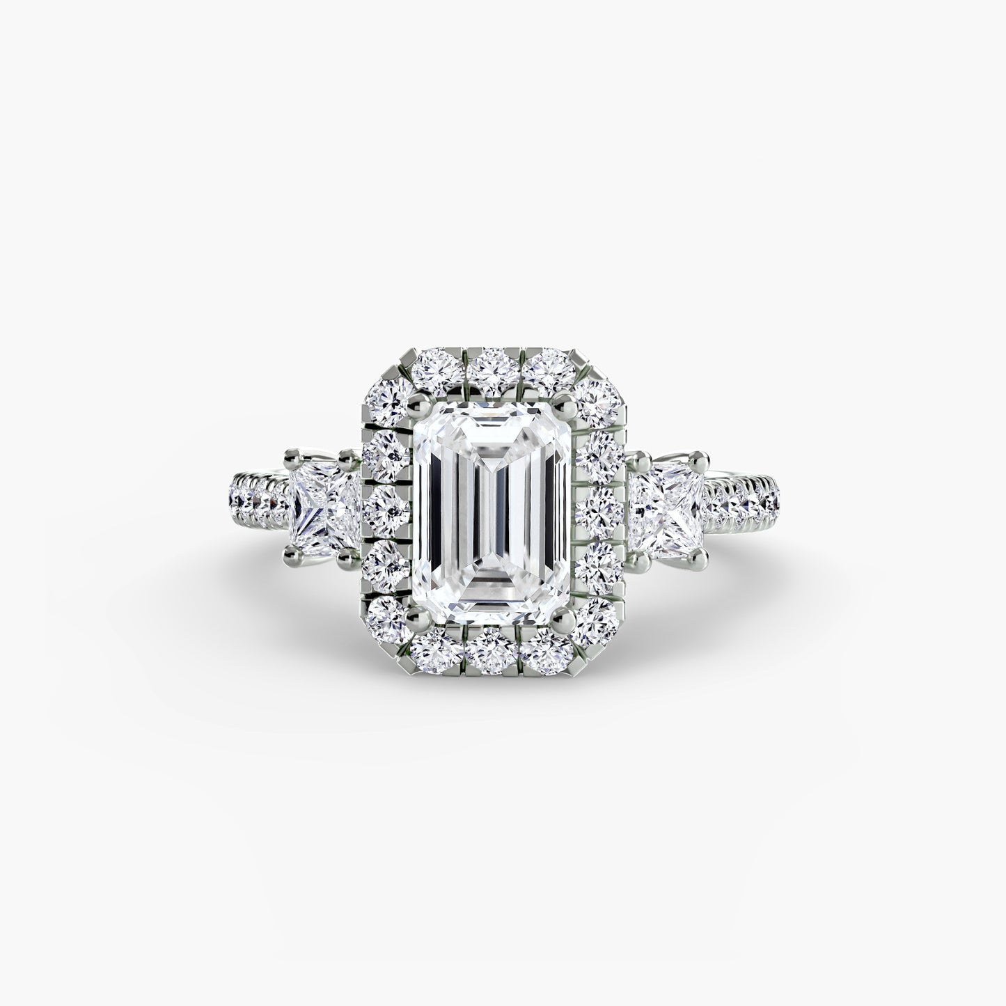 Monaco Three-Stone Ring with Halo