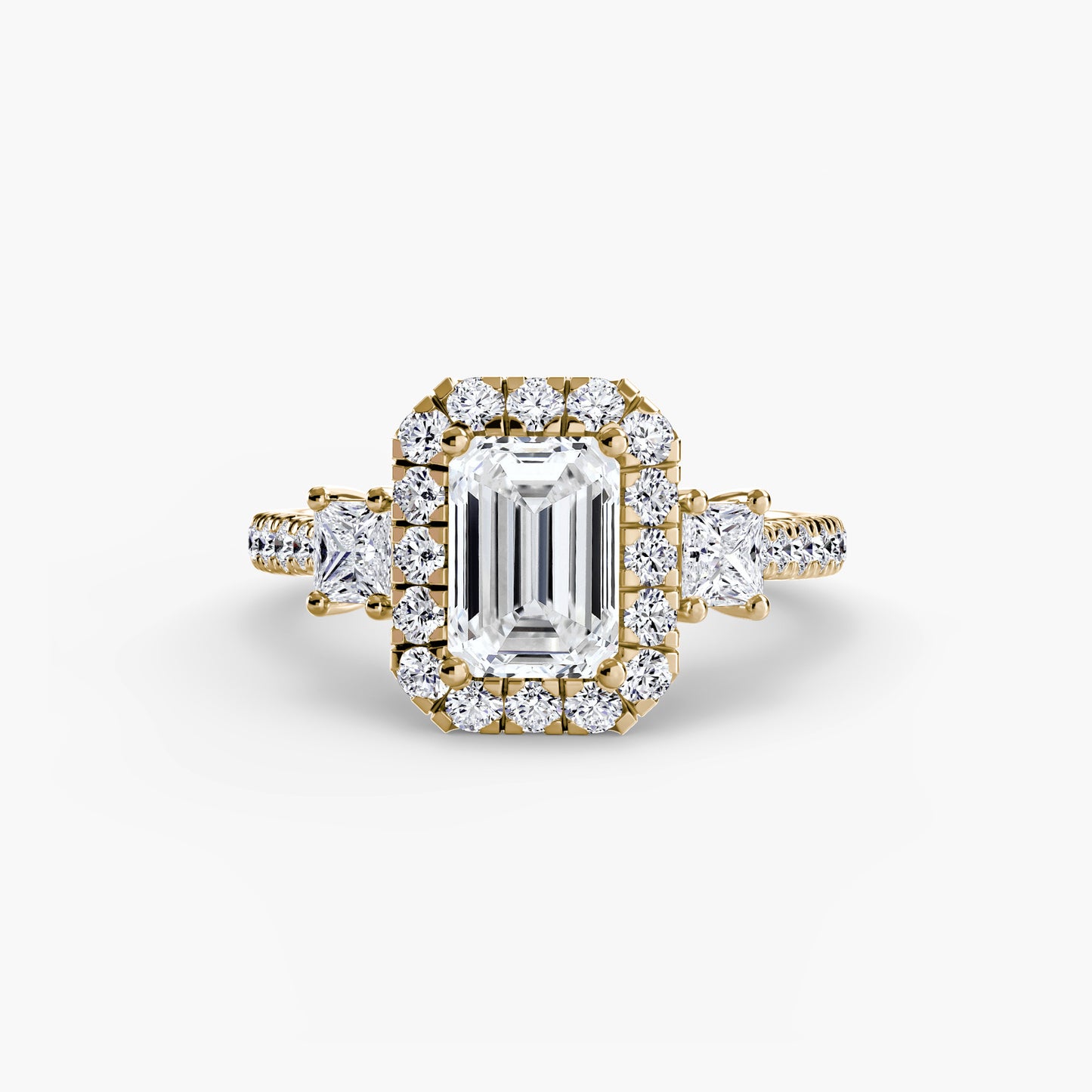 Monaco Three-Stone Ring with Halo