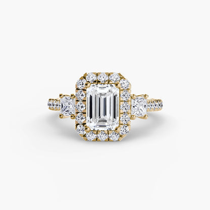 Monaco Three-Stone Ring with Halo