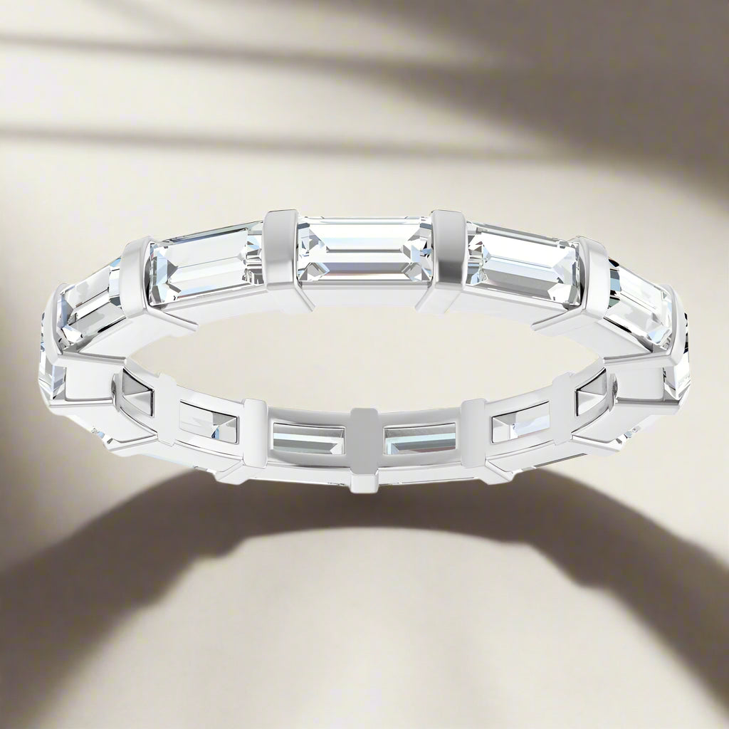 White Gold Emerald Lab Grown Diamond Wedding Band