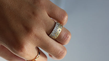 14K Cigar Band with Scattered Diamonds