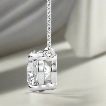 white gold solitaire diamond necklace side view