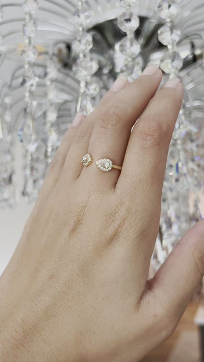 Open Design Pear Shape Natural Diamond Ring 18K