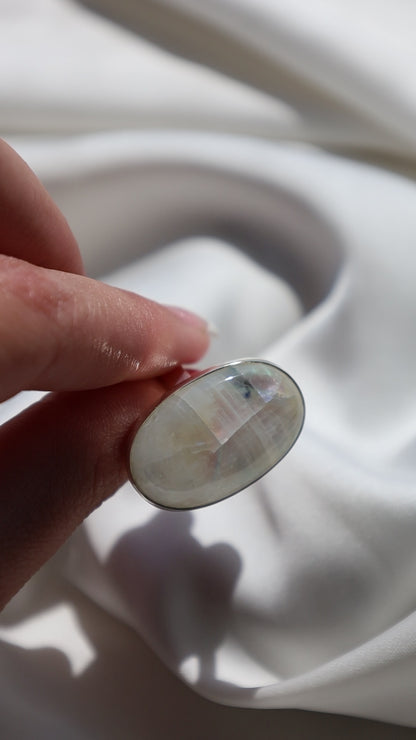 Silver Rainbow Moonstone Ring
