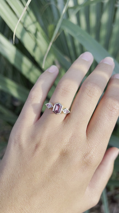 Purple Sapphire Hexagonal Ring with Kite Side Stones