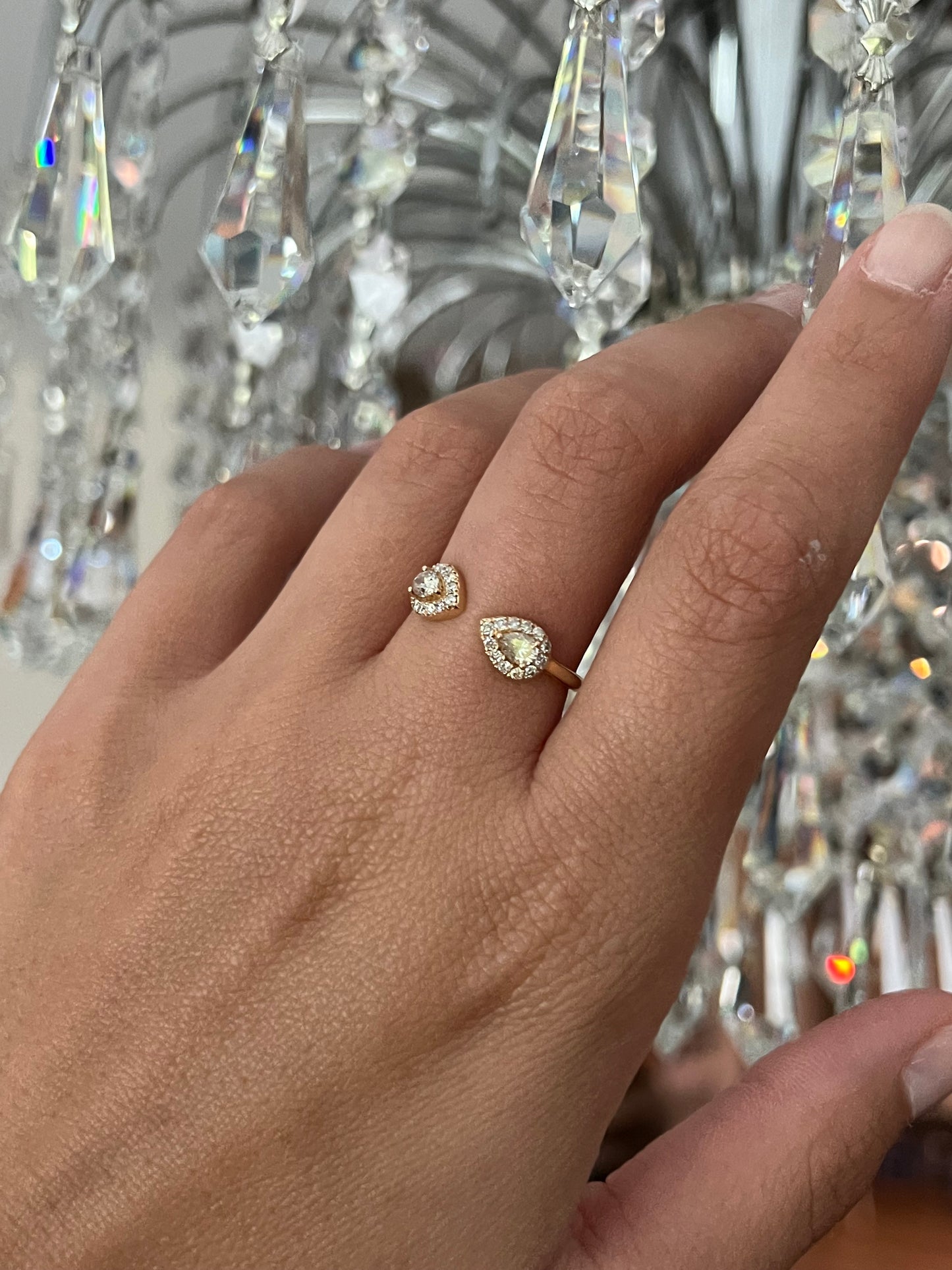 Open Design Pear Shape Natural Diamond Ring 18K