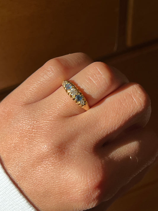 Antique 5 Stone Sapphire Ring 18K Gold - 1919