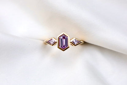 Purple Sapphire Three Stone Ring