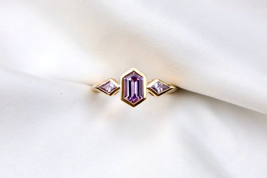 Purple Sapphire Three Stone Ring