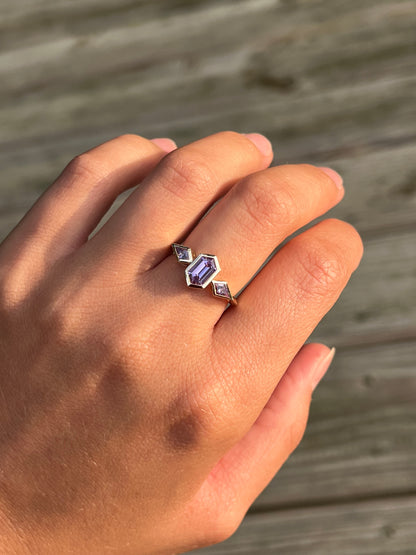 Purple Sapphire Three Stone Ring