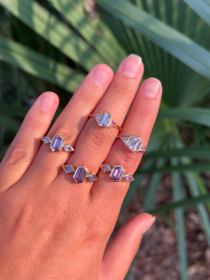 Purple Sapphire Three Stone Ring
